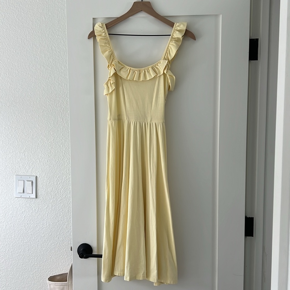 Butter Yellow Cotton Peplum Midi Dress